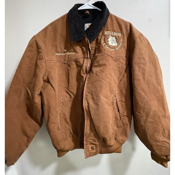 Carhartt Men's Large Brown Duck Canvas Workwear Jacket Blanket Lined Zip Up